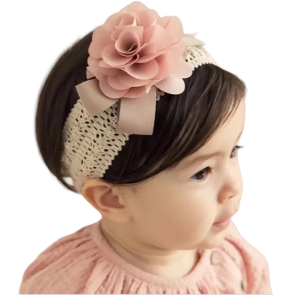 Lace Headband with Tan Tie and Pink Flower
